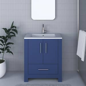 Boston 30 in. W x 20 in. D x 35 in. H Bathroom Vanity Side Cabinet in Navy with White Acrylic Top