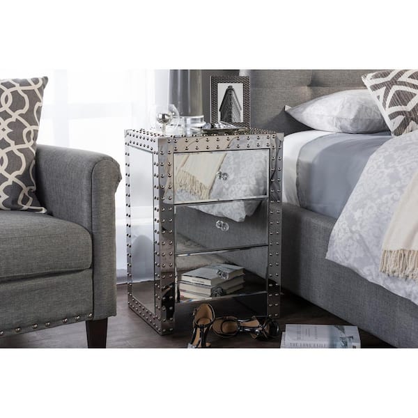 Baxton Studio Azura 3 Drawer Silver Mirrored Nightstand 28862 6735