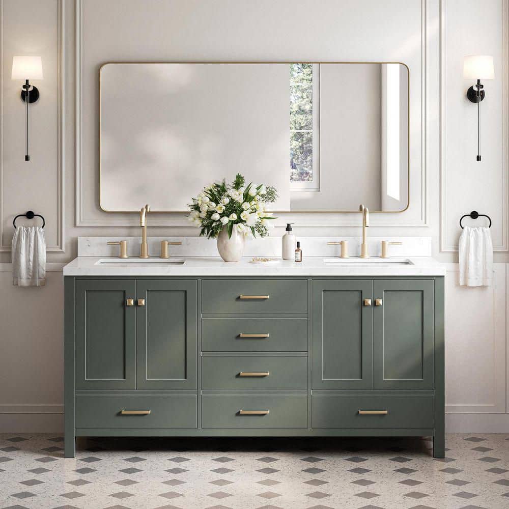 Cambridge 72 in. Double Sink Freestanding Bathroom Vanity in Vintage Sage Green with Carrara White Quartz Top price history on PriceWatchPro