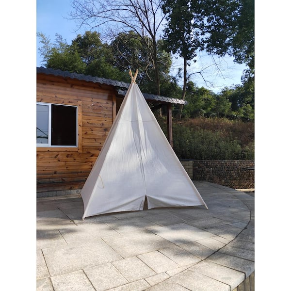 per ongeluk Manhattan voordeel Ejoy 8 ft. Tall Super Large Natural Cotton Canvas Teepee Tent for Kids  Indoor and Outdoor Playing Teepee_8FtSuperLarge_4PoleOffWhite - The Home  Depot