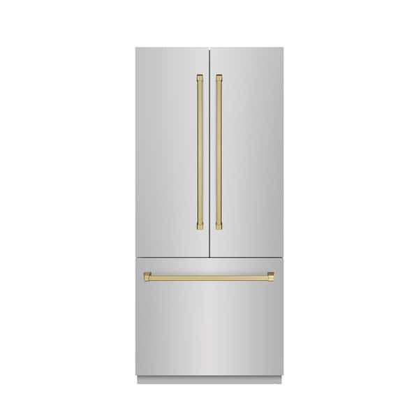 36 in. 19.6 cu. ft. Built-in Bottom Freezer Refrigerator in Stainless Steel with Graphite Gray Interior & Bronze Accents