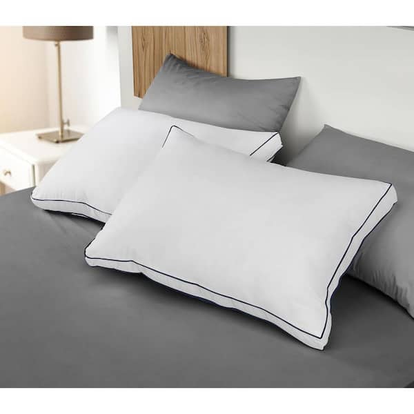 Unbranded 2-Pack Queen Size Gusseted Bed Pillows for Sleeping, Soft and Durable Fabric, Premium Poly Fiber Filling, Navy/White