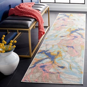 Skyler Collection Blue Gold/Pink 2 ft. x 9 ft. Abstract Distressed Runner Rug