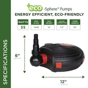 Eco-Sphere Energy-Saving Pump 1400GPH with 33 Ft. Cord