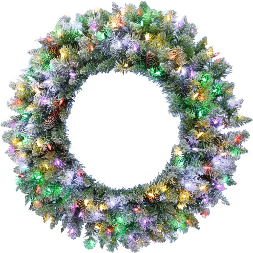 Fraser Hill Farm 36 in. Pre-Lit LED Artificial Christmas Wreath with Pinecones