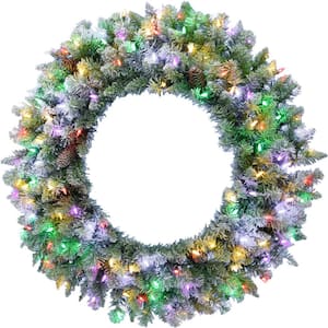 36 in. Pre-Lit LED Artificial Christmas Wreath with Pinecones