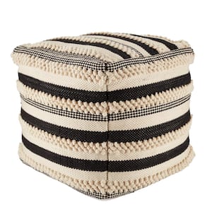 Meknes Stripes Black and Cream Indoor and Outdoor Cube Pouf