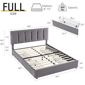 Upholstered Bed Frame, Gray Full Metal Frame With 4-Storage Drawers and Adjustable Headboard Platform Bed Frame