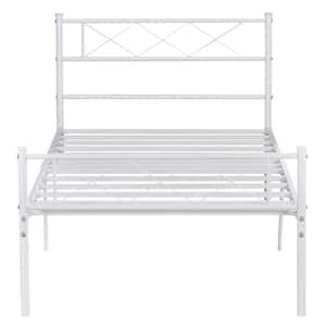 Victorian Bed Frame ，White Metal Frame 40 in. W Twin Size Platform Bed With Headboard and Footboard，Metal Slat Support