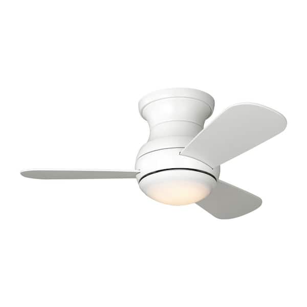 Orbis 32 in. Indoor/Outdoor Matte White Hugger LED Ceiling Fan with Matte White Blades, Light Kit and Remote Included