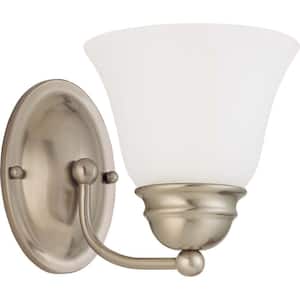 1-Light Brushed Nickel Vanity Light with Frosted White Glass