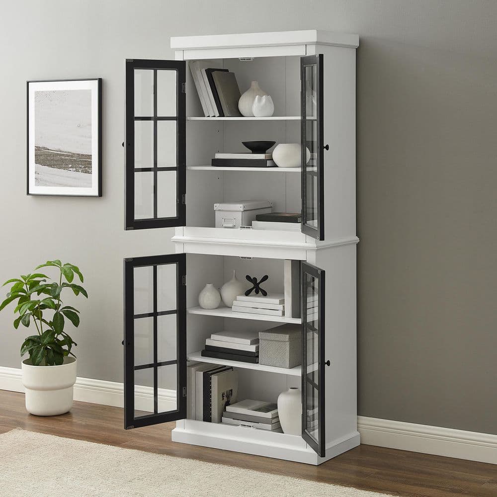 Tall White and Black Freestanding Storage Pantry with Adjustable Shelving
