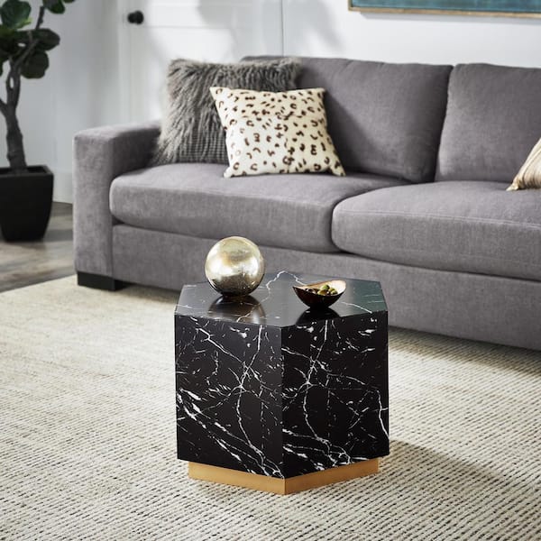 HomeSullivan 22.7 in. Black Hexagon Faux Marble Coffee Table