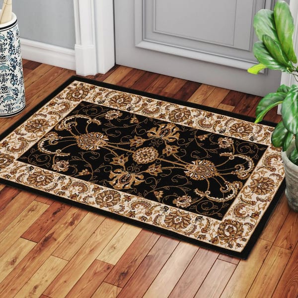 3 ft. x 2 ft. Black Ivory Oriental Area Rug Antique Floral Runner Rug for Living Room Bedroom Dining Room Entryway