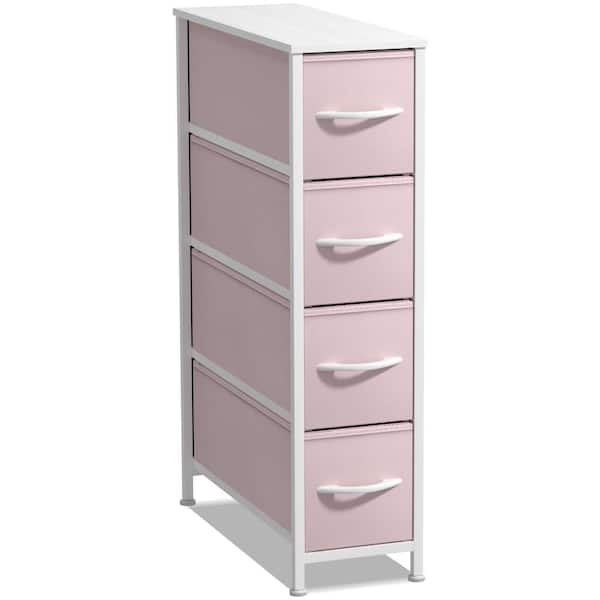 Sorbus 3.1 in. L x 7.48 in. W x 11.762 in. H 4-Drawer Pink Tall Narrow Dresser Steel Frame Wood Top Easy Pull Fabric Bins