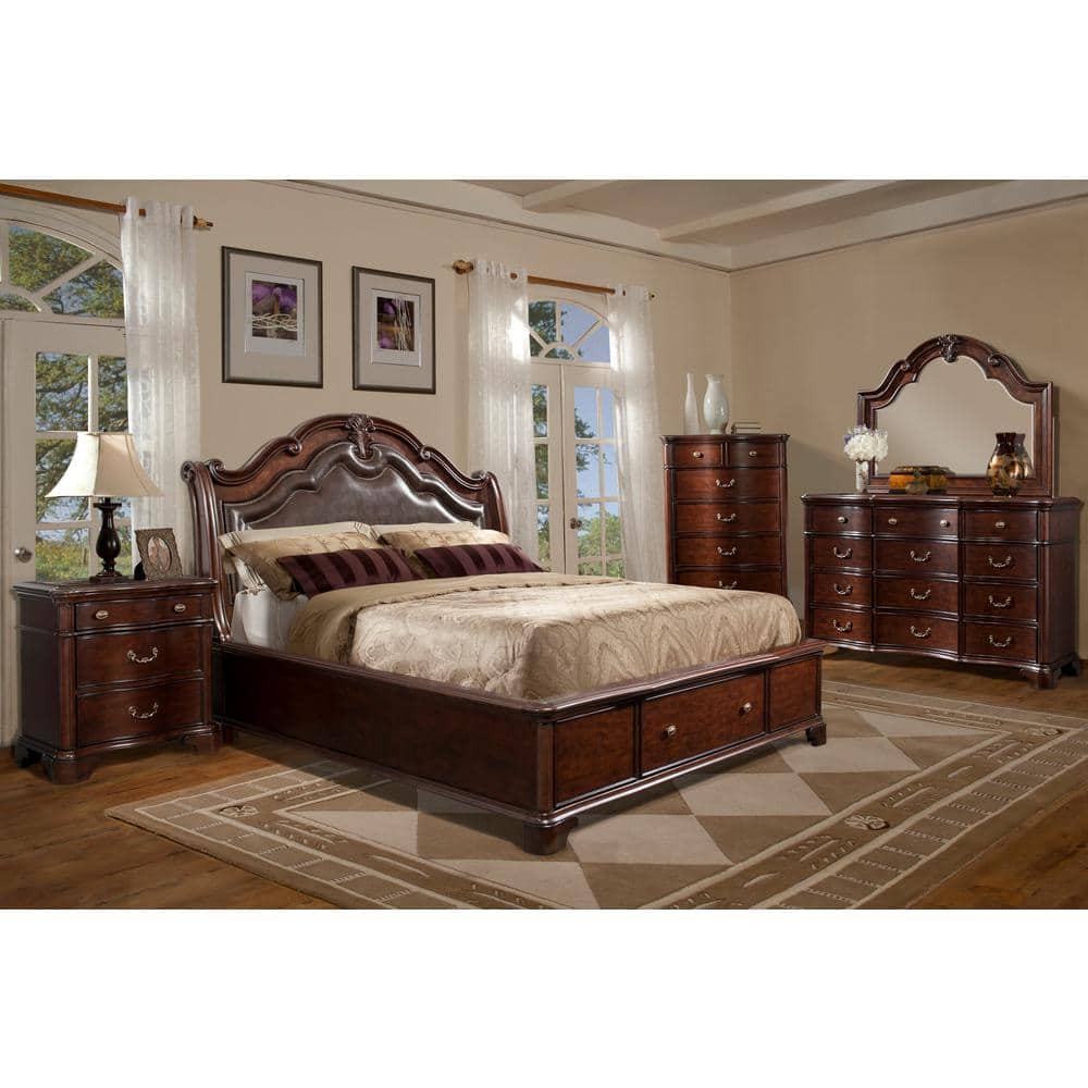 Tomlyn 68" Dark Cherry Poplar Wood Dresser with Felt Lined Drawers