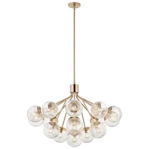 Silvarious 38 in. 16-Light Champagne Bronze Modern Crackle Glass Shaded Convertible Chandelier for Dining Room