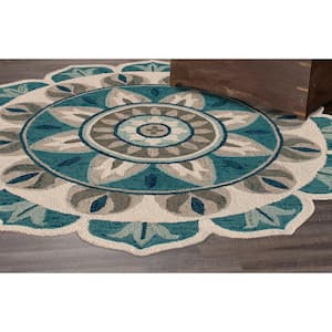 Daliah Hand-Tufted Aqua Blue/Gray 4 ft. x 4 ft. Bohemian Floral Wool Round Indoor Area Rug