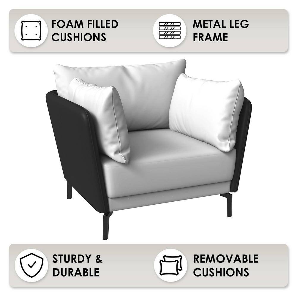 Luxify Black and Gray Faux Leather Barrel Accent Chair