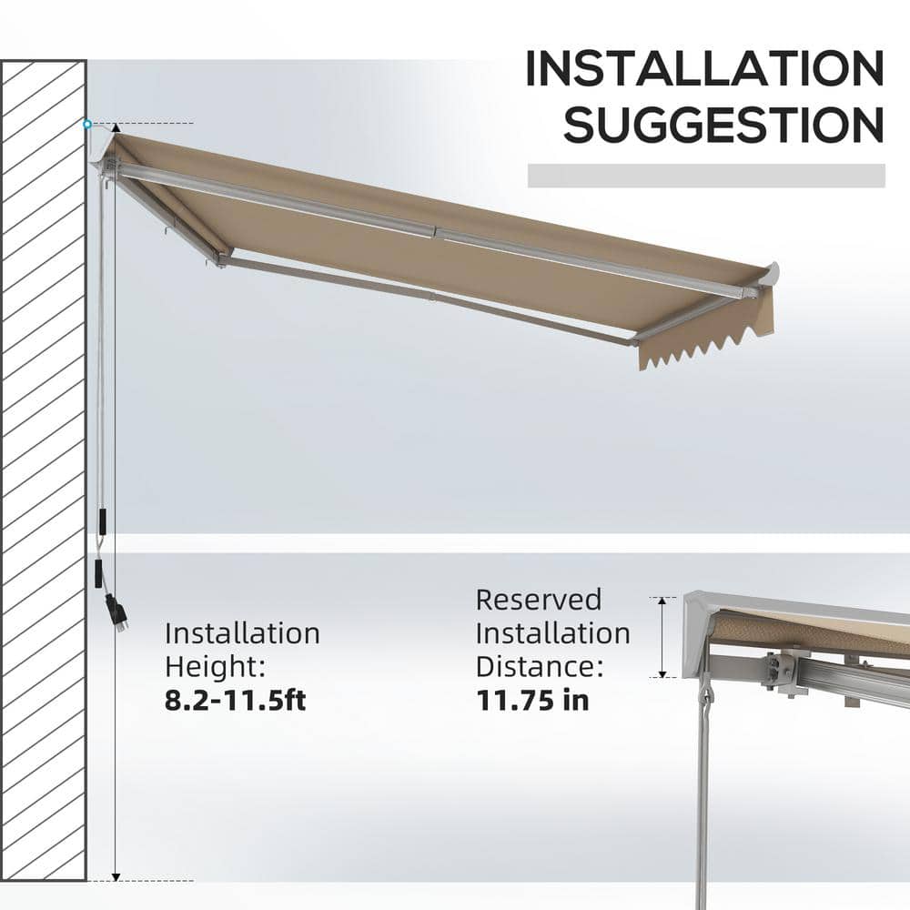 Cream White 13' x 10' Retractable Patio Awning with LED Lights