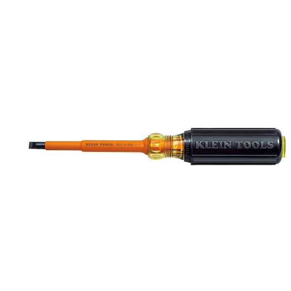 Klein Tools 1/4 in. Keystone-Tip Flat Head Insulated Screwdriver with 4 in. Round Shank- Cushion Grip Handle