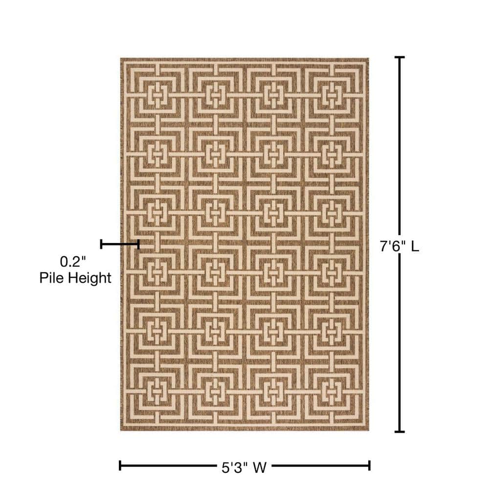 Beige and Cream Geometric Indoor/Outdoor Rug