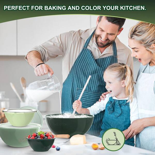 LAIFUCAM 6-Piece Green Plastic Mixing Bowl Set with Lids, Nesting