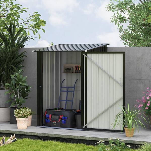 AFAIF - 3.1 ft. W x 3.2 ft. D Outdoor Storage Cabinet Tool Shed, Galvanized Metal Utility Garden Tool House, Lockable Door