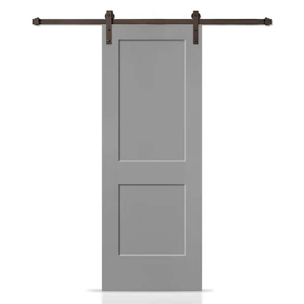 CALHOME 30 in. x 80 in. Light Gray Painted MDF Solid Core 2-Panel Shaker Interior Sliding Barn Door with Hardware Kit