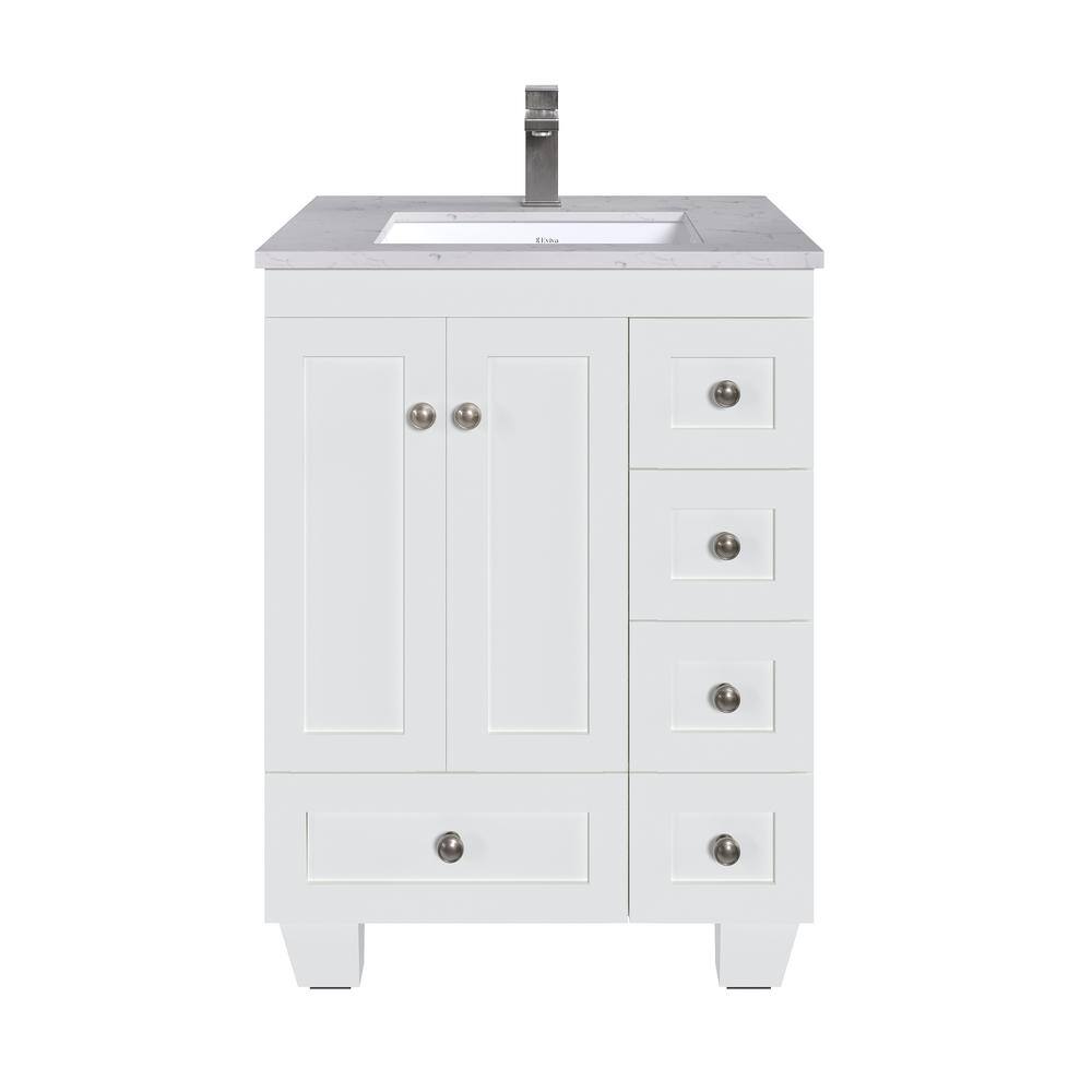 White Carrara Quartz Top Freestanding Bathroom Vanity with Porcelain Sink