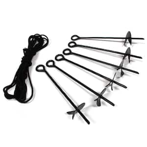 King Canopy 6-Piece Ground Anchor Kit,15-inch Steel Powder Coated, Auger Style w/60 feet of Rope, Black, A6200