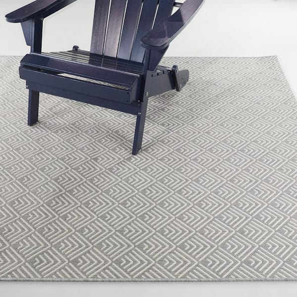 Janine Grey 7 ft. 10 in. x 10 ft. Chevron Indoor/Outdoor Area Rug