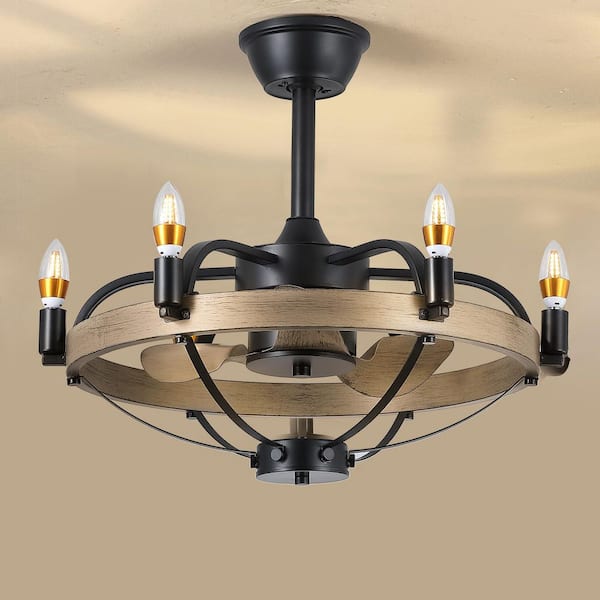 Kviflon 23 in. Indoor Black Candle Ceiling Fan with Lights Remote Control Farmhouse Rustic Chandelier Candles (Bulbs Included)