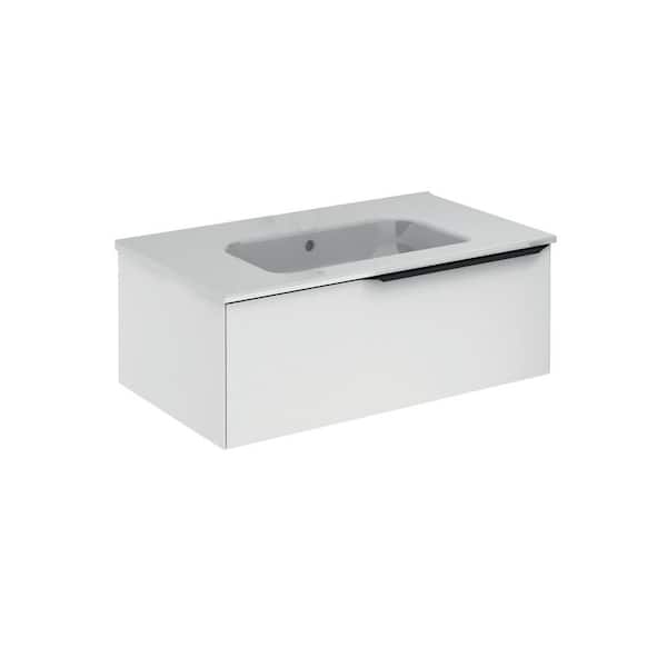 ROYO Mio 32 in. W x 18 in. D x 12 in. H. Bath Vanity 1-Drawer in Matt White with White Vanity Top with White Basin