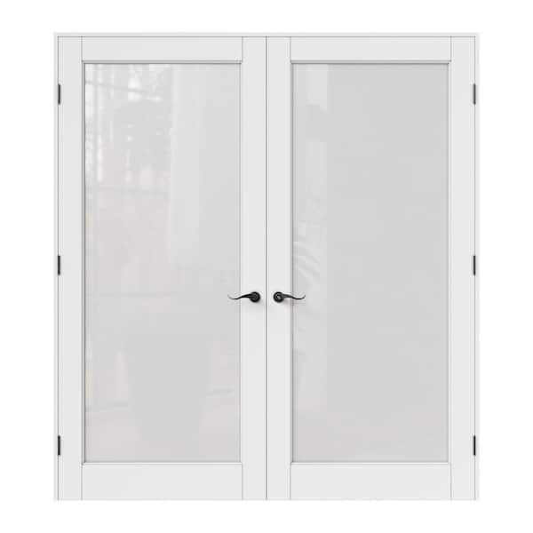 72 in. x 80 in. 1-Lite Frosted Glass Universal White Solid Core Wood Double Prehung French Door Plus Quick Assemble Jamb