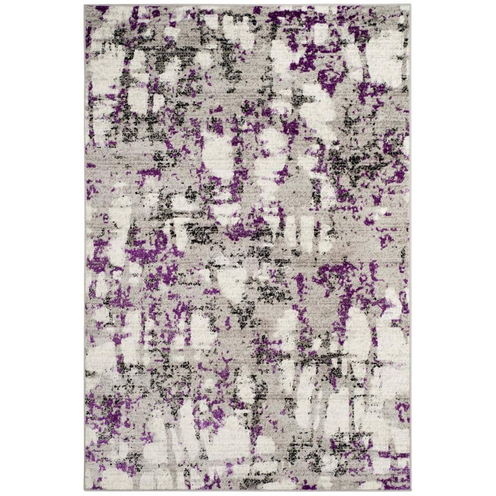 Skyler 4' x 6' Grey and Purple Abstract Synthetic Area Rug