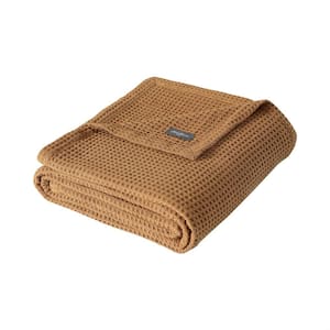 EB Solid Brown Cotton Twin Waffle Blanket