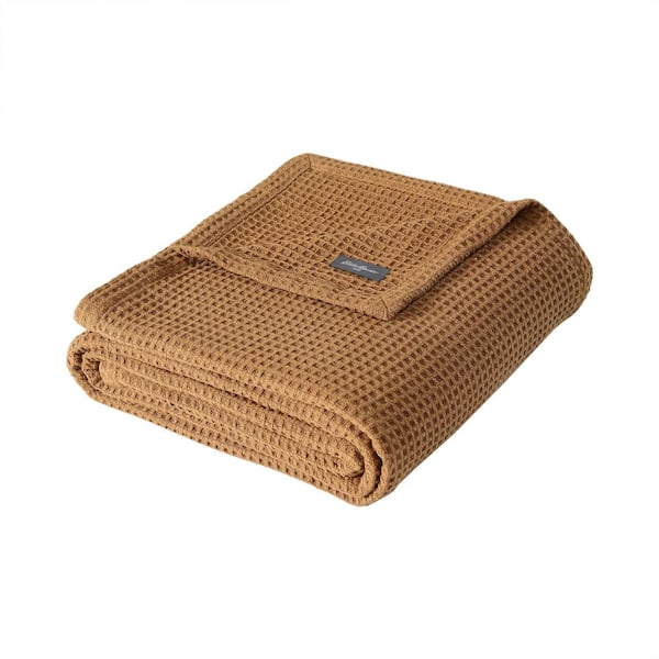 EDDIE BAUER EB Solid Brown Cotton Twin Waffle Blanket