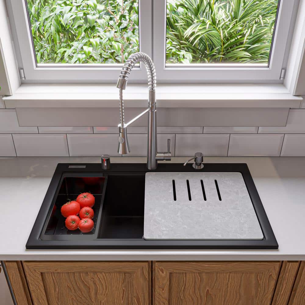 34'' Matte Black Granite Composite Single Bowl Kitchen Sink