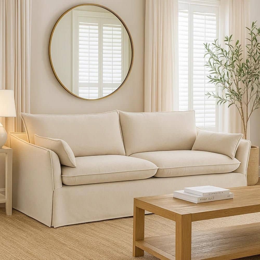 Seya 82 in. Padded Arm Linen Rectangle Cushioned Sofa in Beige price history on PriceWatchPro