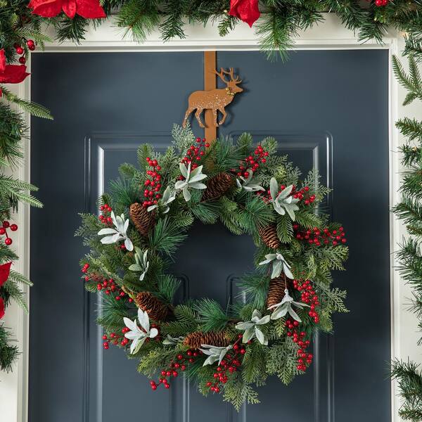 Glitzhome 14 in. H 2 Christmas Metal Tree and Reindeer Wreath