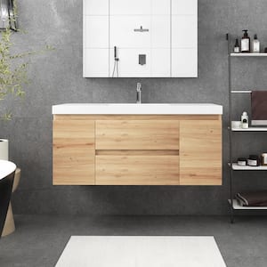 47 in. W x 19.5 in. D x 22.5 in. H Single Sink Wall-Mounted Bath Vanity in Natural Oak with White Resin Top