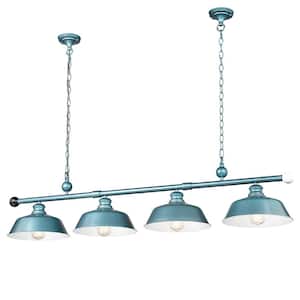 Industrial 4-Light Blue-Green Rustic Linear Chandelier for Kitchen Island with No Bulbs Included