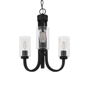 Kendall Manor 3-Light Matte Black Dining Room Chandelier with Clear Glass Shades