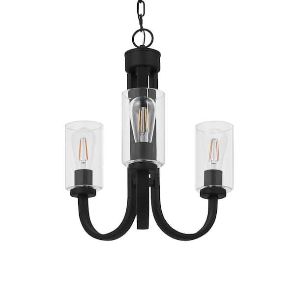 Hampton Bay Kendall Manor 3-Light Matte Black Dining Room Chandelier with Clear Glass Shades