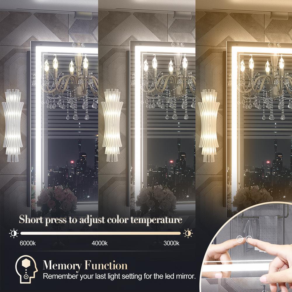 Oversized Frameless LED Vanity Mirror with 3-Color Frontlit