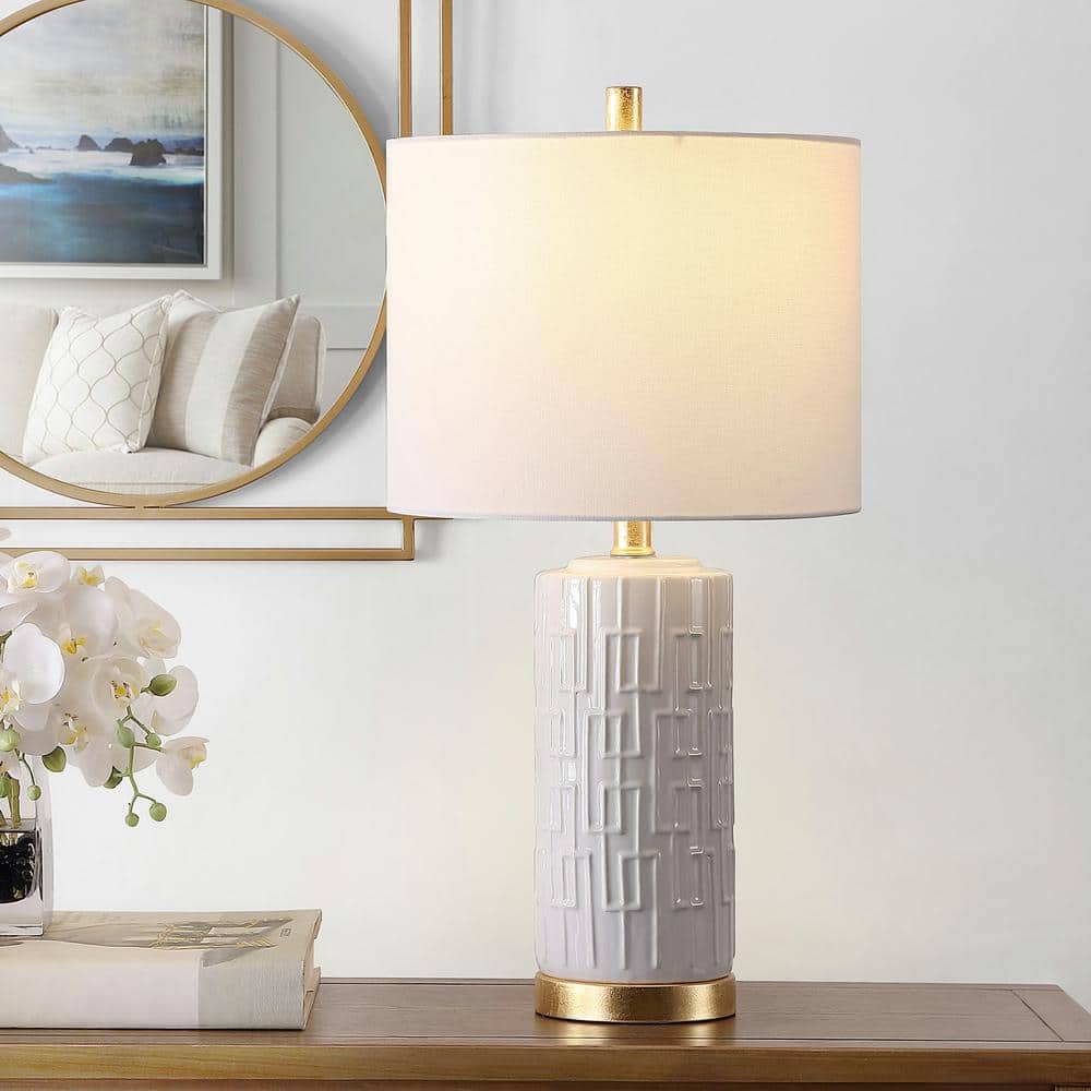 Phoenix White Ceramic 25-inch Table Lamp with Gold Accents