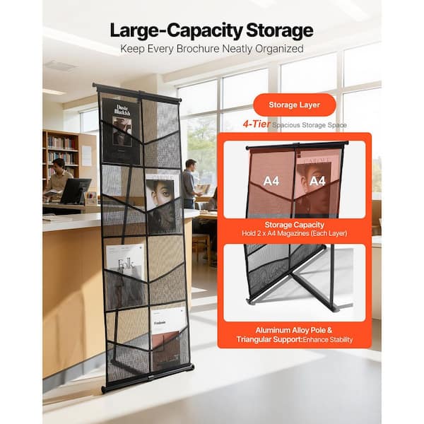 VEVOR Black 17.32 in. x 52.76 in. Metal Free-Standing Magazine