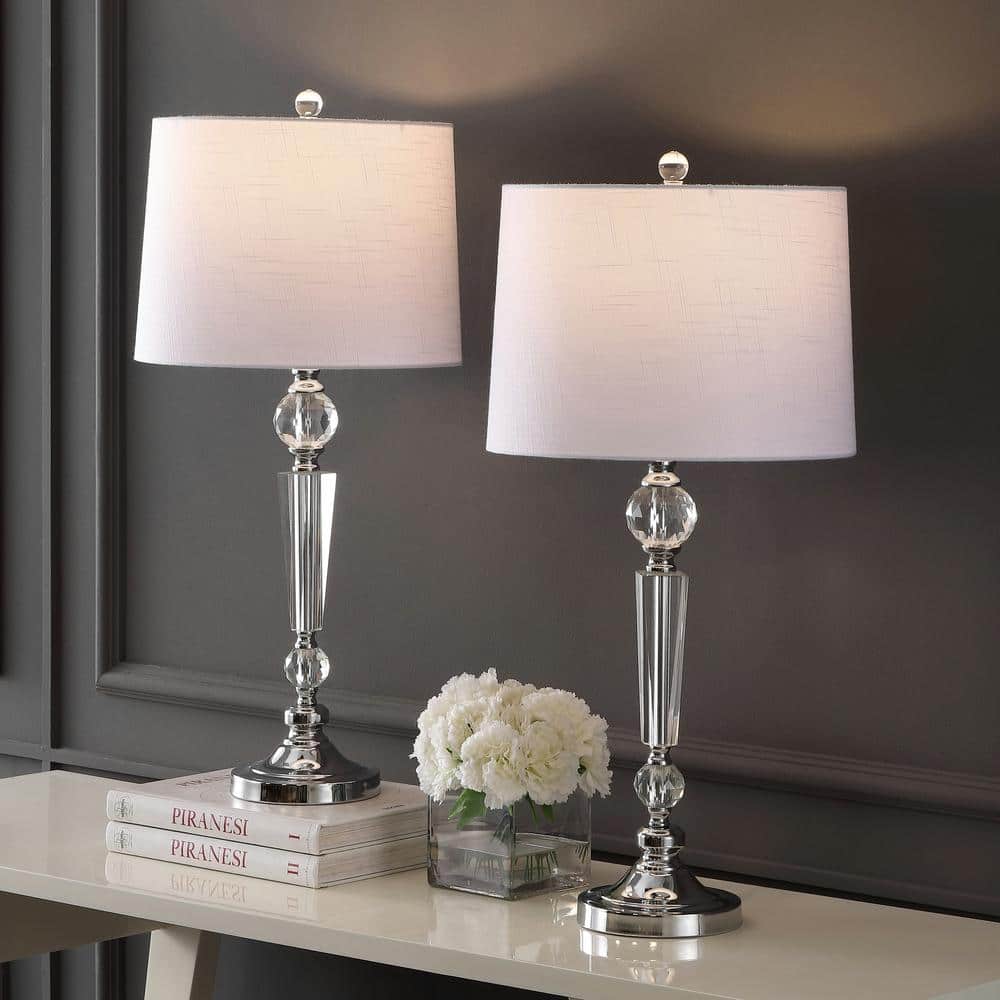 Emma 29.5" Clear Crystal Table Lamp Set with White Cotton Shade