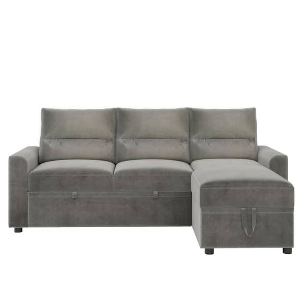 Unbranded 82.5 in. W 2-Piece Polyester Sectional Sofa in Gray with 6-Side Pockets